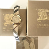 Burberry The City Gold Dial Haymarket Brown Leather Strap Watch for Women - BU9026