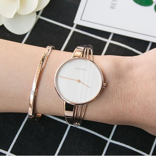 Calvin Klein Drift White Dial Rose Gold Steel Strap Watch for Women - K6S2N616
