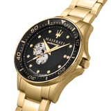 Maserati SFIDA Black Dial Yellow Gold Toned Stainless Steel Watch For Men - R8823140003