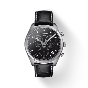 Tissot PR 100 Chronograph Black Dial Black Leather Strap Watch For Men - T101.417.16.051.00