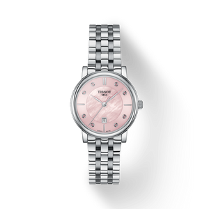 Tissot T Classic Carson Premium Lady Mother of Pearl Pink Dial Silver Steel Strap Watch For Women - T122.210.11.159.00