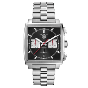 Tag Heuer Monaco Automatic Chronograph Black Dial Silver Steel Strap Watch for Men - CBL2113.BA0644