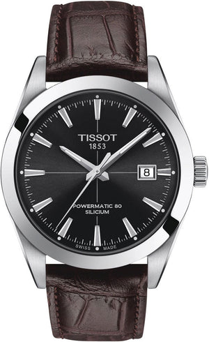 Tissot Gentleman Powermatic 80 Silicium Black Dial Brown Leather Strap Watch For Men - T127.407.16.051.01