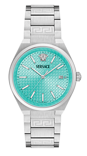 Versace V-Auria Quartz Turquoise Dial Silver Steel Strap Watch for Women - VE0F00225