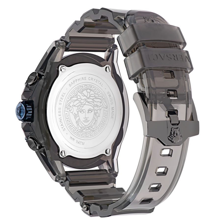 Versace icon Active Chronograph Black Dial Black Silicone Strap Watch For Men - VEZ700622