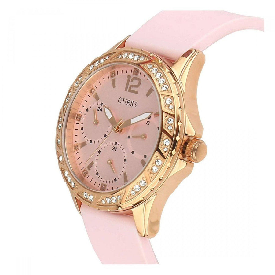 Guess Solar Rose Gold Dial Pink Rubber Strap Watch For Women - W1135L2