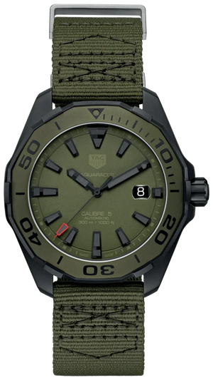 Tag Heuer Aquaracer Automatic Green Dial Khakhi Green Nylon Strap Watch for Men - WAY208E.FC8222