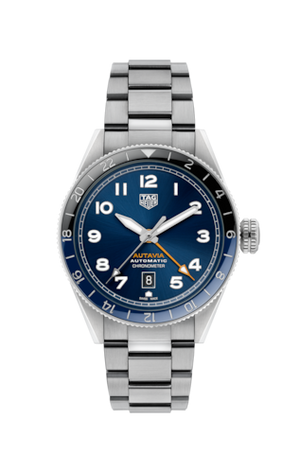 Tag Heuer Autavia Cosc GMT Automatic Blue Dial Silver Steel Strap Watch for Men - WBE511A.BA0650