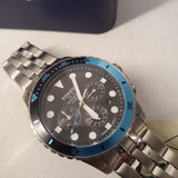 Fossil FS5827 FB-01 Chronograph Men’s Watch – Black Dial with Silver Steel Strap