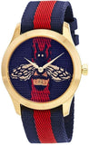 Gucci YA1264061 G-Timeless Bee Men's Watch – Red & Blue Dial & Red-Blue Nylon Strap