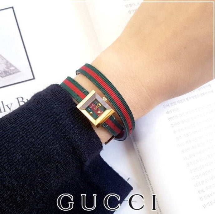 Gucci G-Frame Multicolored Dial Two Tone Nylon Strap Watch For Women - YA128527