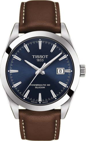 Tissot Gentleman Powermatic 80 Silicium Blue Dial Brown Leather Strap Watch For Men - T127.407.16.041.00