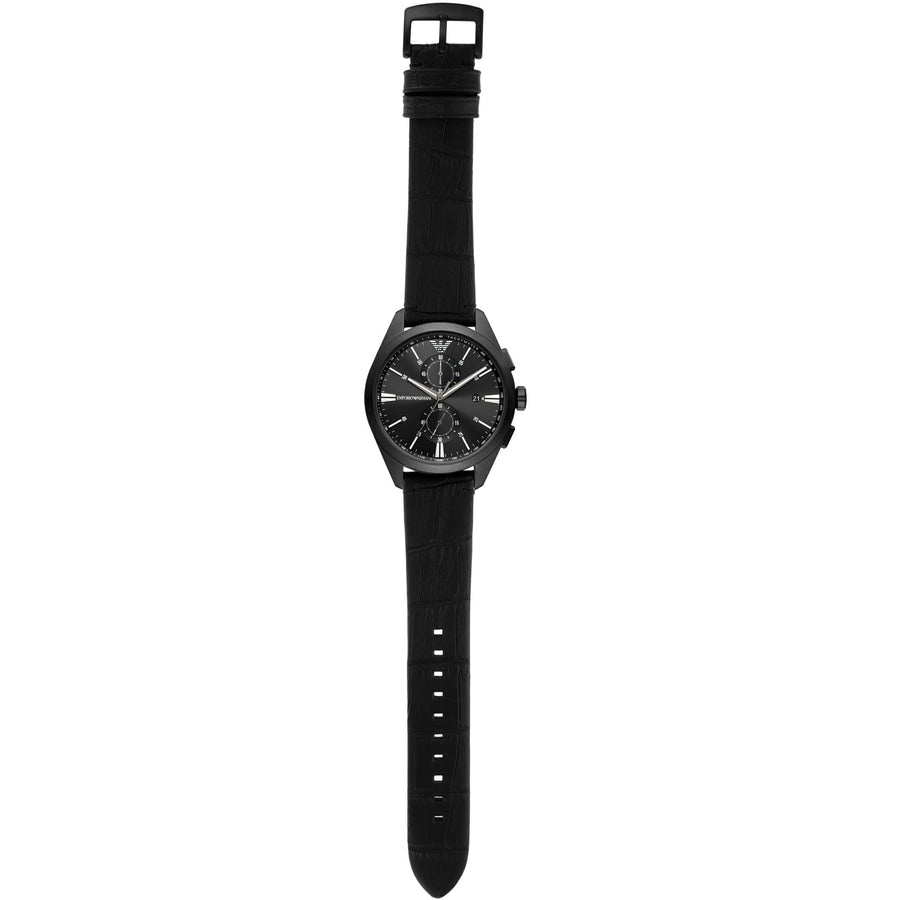 Emporio Armani Claudio Chronograph Black Dial Black Leather Strap Watch For Men - AR11483