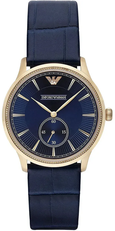 Emporio Armani Alpha Medium Blue Dial Blue Leather Strap Watch for Men - AR1848