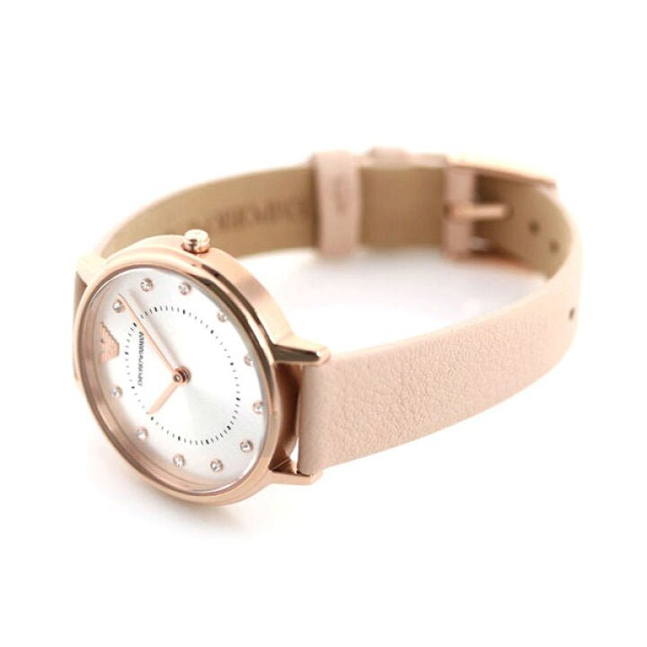 Emporio Armani Kappa Rose Gold & White Dial Beige Nude Leather Strap Watch For Women - AR2510