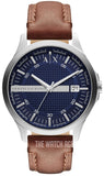 Armani Exchange Hampton AX2133 Men's Chronograph Watch – Blue Dial with Brown Leather Strap