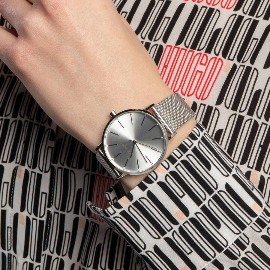 Armani Exchange Lola AX5535 Women's Analog Watch – Silver Dial with Matching Silver Mesh Strap