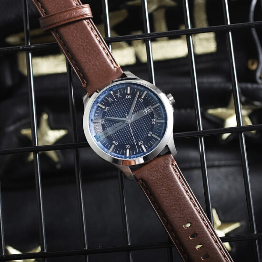 Armani Exchange Hampton AX2133 Men's Chronograph Watch – Blue Dial with Brown Leather Strap