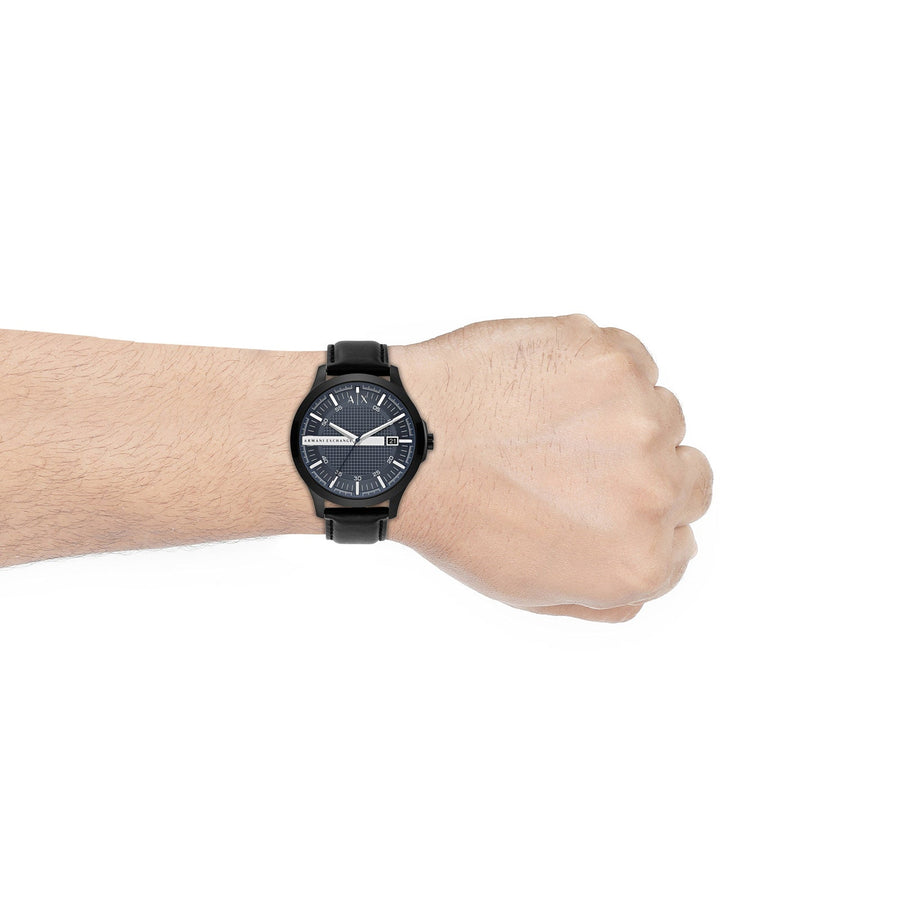 Armani Exchange Hampton AX2411 Men's Quartz Watch – Blue Dial Paired with Black Leather Strap