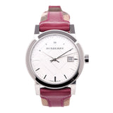 Burberry The City White Dial Haymarket Pink Leather Strap Watch for Women - BU9149