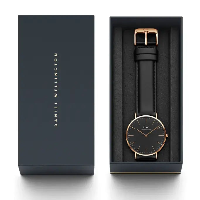 Daniel Wellington DW00100127 Classic Sheffield Men's Watch – Black Dial & Black Leather Strap