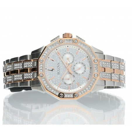 Bulova Octova Crystal Silver Dial Two Tone Steel Strap Watch for Men - 98C133