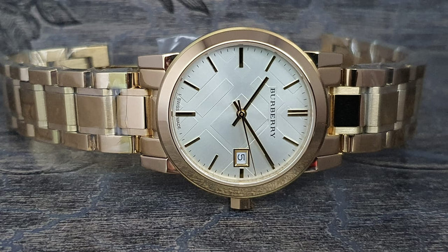 Burberry The City White Dial Gold Steel Strap Watch for Women - BU9103