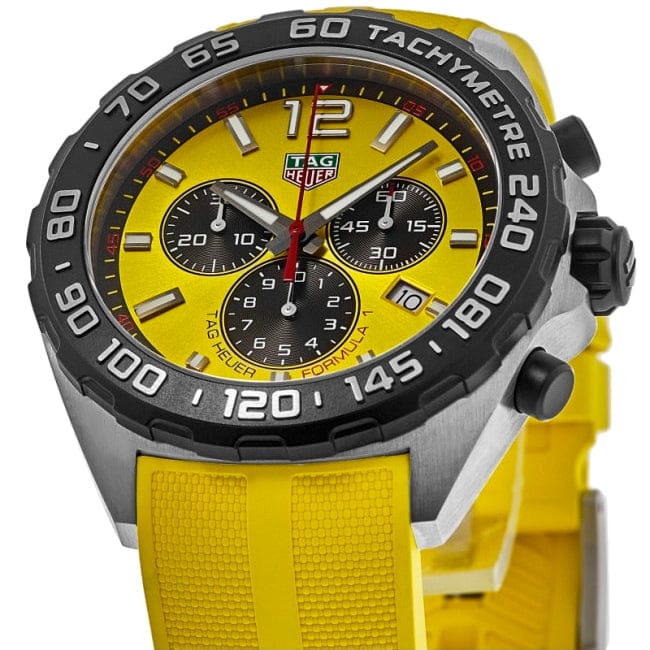 Tag Heuer Formula 1 Chronograph Yellow Dial Yellow Rubber Strap Watch for Men - CAZ101AM.FT8054