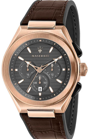 Maserati Triconic Chronograph Grey Dial Brown Leather Strap Watch For Men - R8871639003