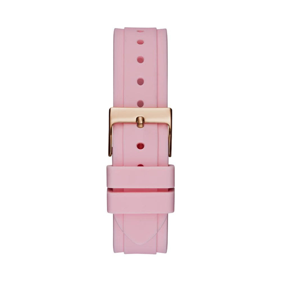 Guess Solstice Diamonds White Dial Pink Rubber Strap Watch For Women - GW0113L4