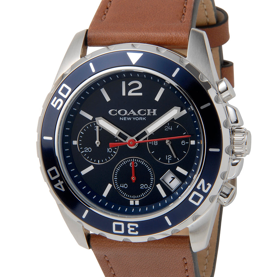 Coach Kent Chronograph Blue Dial Brown Leather Strap Watch for Men - 14602560