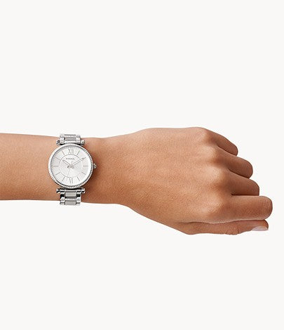 Fossil Carlie Silver Dial Silver Steel Strap Watch for Women - ES4341