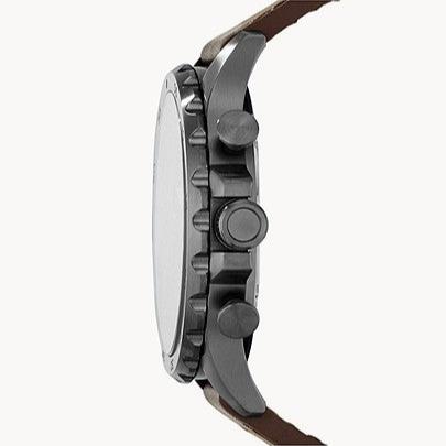 Fossil Nate Chronograph Grey Dial Brown Leather Strap Watch for Men - JR1424