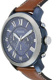 Fossil Grant Chronograph Blue Dial Brown Leather Strap Watch for Men - FS5151