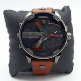 Diesel Mr Daddy 2.0 Chronograph Black Dial Brown Leather Strap Watch For Men - DZ7332