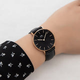Daniel Wellington Classic Sheffield DW00100139 Women's Watch – Black Dial with Black Leather Strap