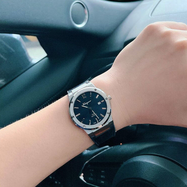 Salvatore Ferragamo F-80 Classic Black Dial Black Leather Strap  Watch for Men - SFDT00219