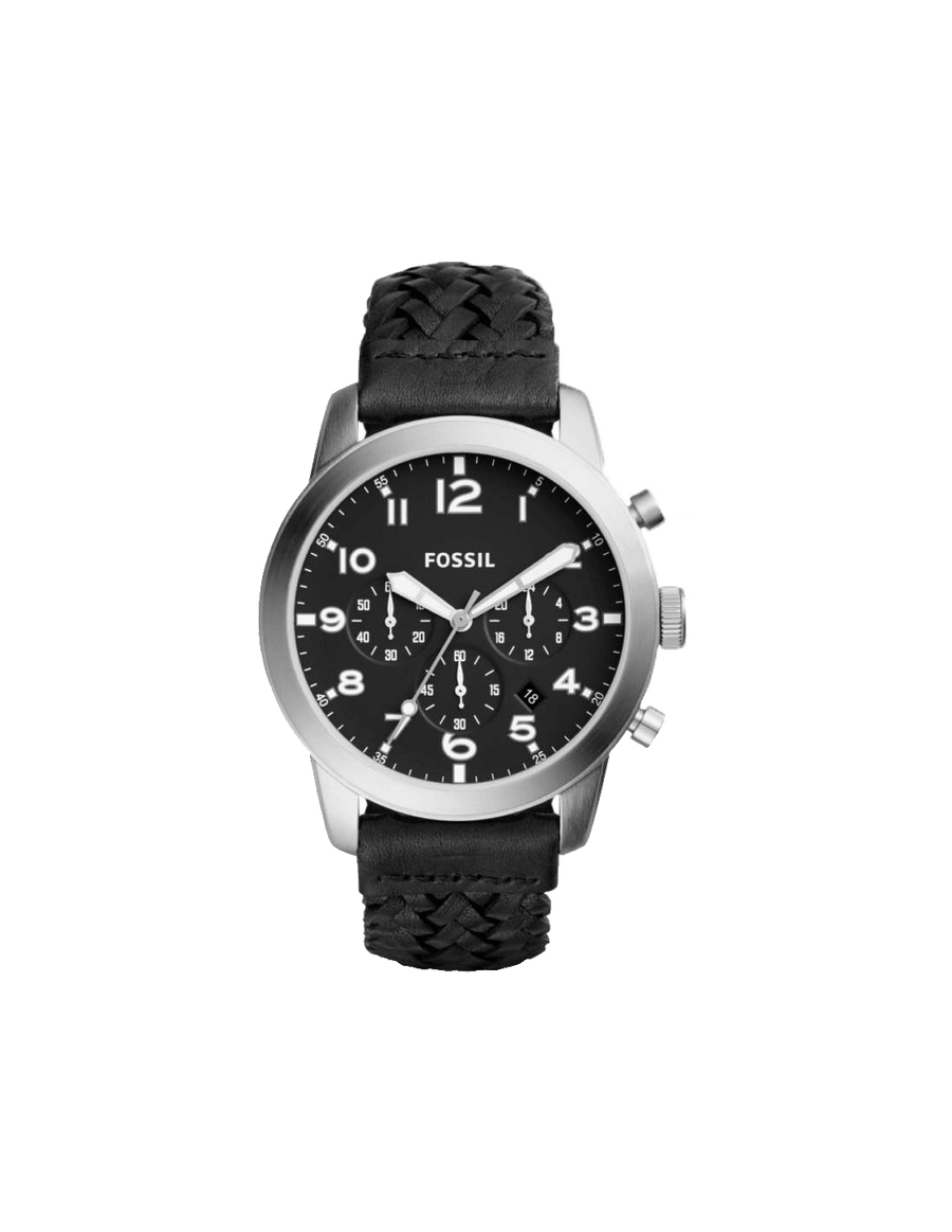 Fossil Pilot 54 Chronograph Black Dial Black Leather Strap Watch for Men - FS5181