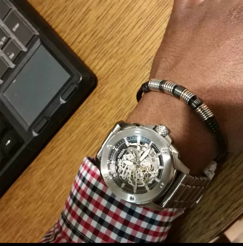 Fossil Modern Machine Automatic Silver Dial Silver Steel Strap Watch for Men - ME3081