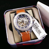Fossil Modern Machine Automatic Skeleton Silver Dial Brown Leather Strap Watch for Men - ME3135