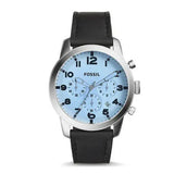 Fossil Pilot Chronograph Sky Blue Dial Black Leather Strap Watch for Men - FS5162