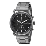 Fossil The Commuter Black Dial Grey Steel Strap Watch for Men - FS5400
