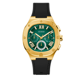 Guess Headliner Multifunction Green Dial Black Silicone Strap Watch For Men - GW0571G3