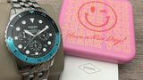 Fossil FS5827 FB-01 Chronograph Men’s Watch – Black Dial with Silver Steel Strap