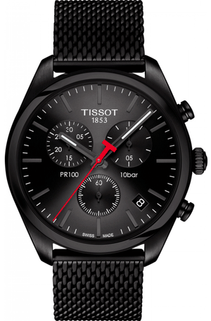 Tissot T Classic PR 100 Chronograph Black Dial Black Mesh Bracelet Watch For Men - T101.417.33.051.00