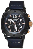 Fossil Modern Machine Chronograph Black Dial Blue Leather Strap Watch for Men - FS5066