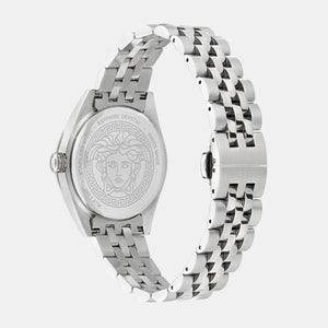 Versace V-Code Analog Blue Dial Silver Steel Strap Watch for Women - VE8I00324