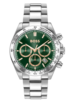 Hugo Boss Hero 2.0 Chronograph Green Dial Silver Steel Strap Watch for Men - 1514268