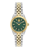 Versace V-Code Analog Green Dial Two Tone Steel Strap Watch for Women - VE8I00424