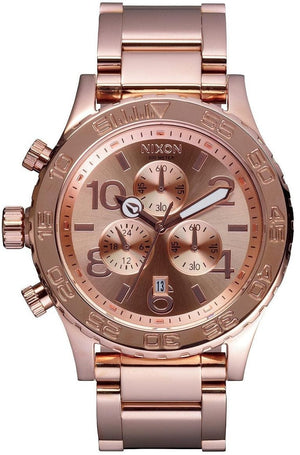 Nixon 42-20 Chrono Rose Gold Dial Rose Gold Steel Strap Watch for Men - A037-897